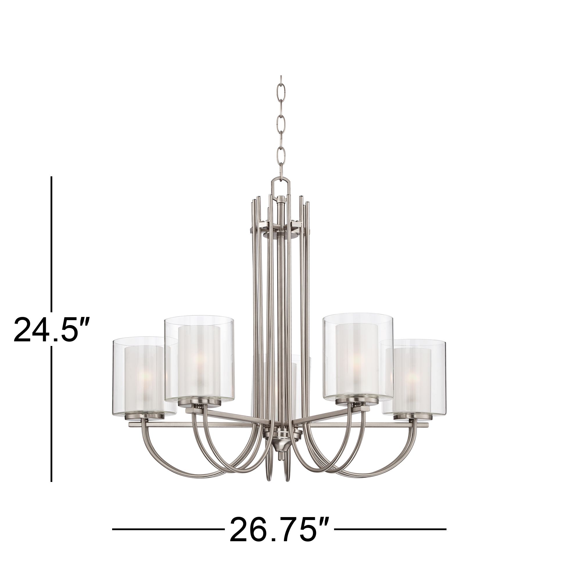 Possini Euro Design Melody Brushed Nickel Pendant Chandelier 26 3/4" Wide Modern Clear Outer Frosted Inner Glass 5-Light Fixture for Dining Room House