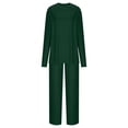 thumbnail image 5 of Miluxas Two Piece Sets for Women Summer Solid Casual Outfit Crewneck Long Sleeve Tops High Waist Wide Leg Pants with Pockets Green S(S), 5 of 6