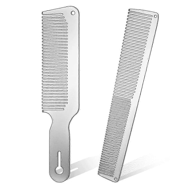 Set of 2 Metal Combs Fine Styling Barber Comb Fine Tooth Cutting Comb (Silver) - ya01