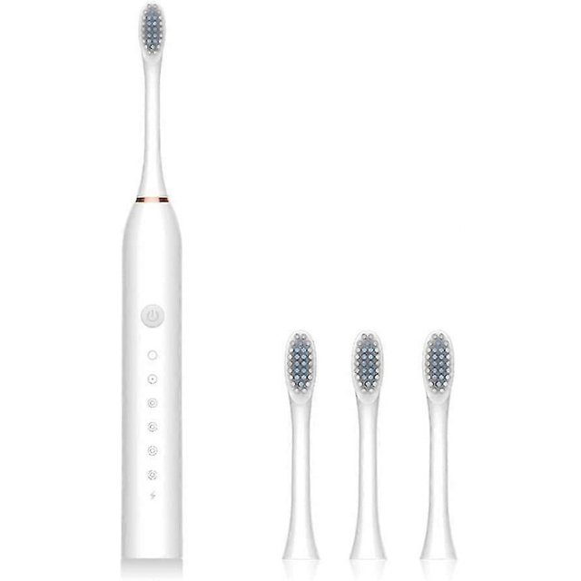 Cepillo de dientes eléctrico portátil IPX7, impermeable, recargable, 6 velocidades, blanco