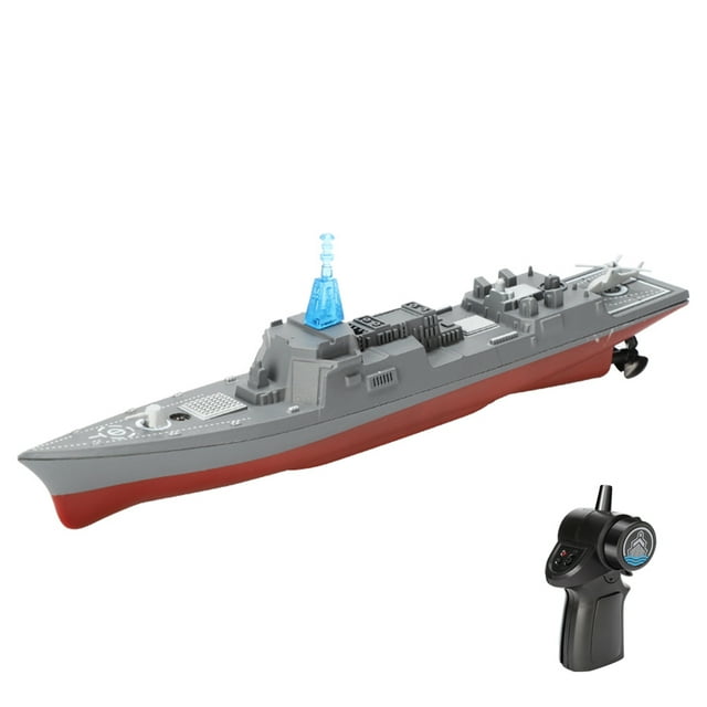 Grey 2.4GHz High-Speed Remote Control Warship Model - 10km/h Mini Electric Battleship Toy with Forward/Backward, Left/Right Turning, High/Low Speed Switch, LED Light & Water-Auto Power Off, Built-in