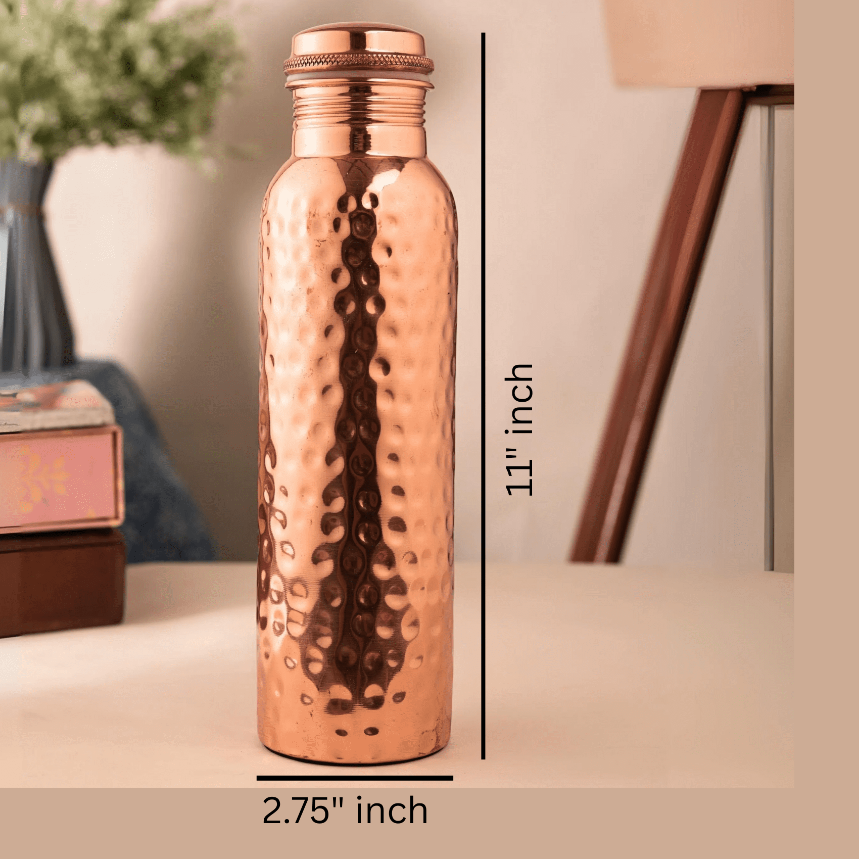 34oz Pure Copper Water Bottle for Drinking – Leak Proof Lid – 1000 mL Ayurvedic Hammered Copper Water Bottle