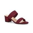thumbnail image 1 of Women's Dual Straps Mid Chunky Heel Slide Sandals Burgundy 9, 1 of 8