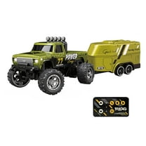 64 Scale Rc Truck With Trailer Remote Control Car Usb-C Rechargeable Alloy Body Three-Speed Control 4Ghz Remote Control With Lights Portable For All-Ages Hobbyists