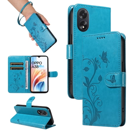 Wallet Phone Cover for Oppo A38 4G, PU Leather Card Slots with Kickstand FunctionWallet Case for Oppo A38 4G
