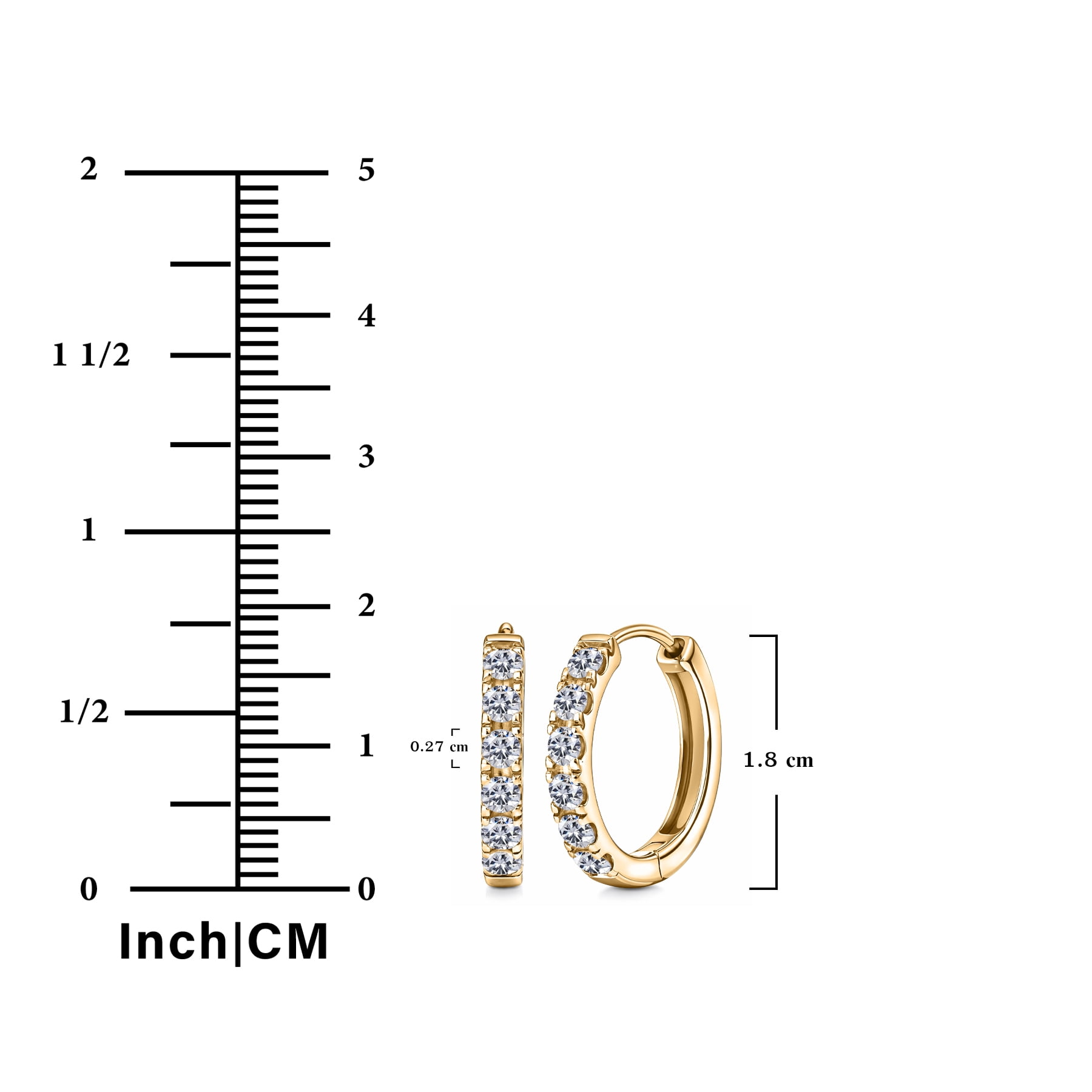 JeenMata Lab Grown Diamond Hoop Earrings - Round Cut Classic Hoop Earrings for Everyday Jewelry - Yellow Gold Plating