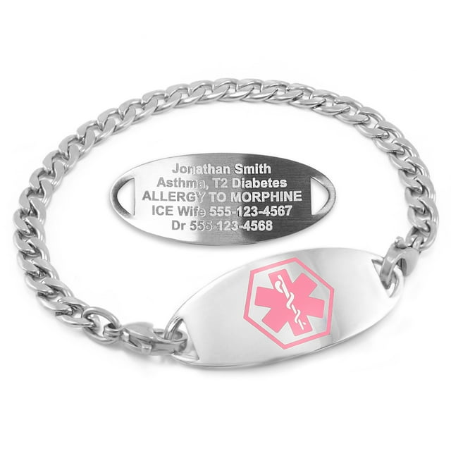 MedicEngraved Bracelet d'Alerte Médicale Personnalisé en Acier Inoxydable - Maillon Gourmette 5 mm