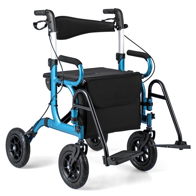 Giantex Déambulateurs pour Aînés, Déambulateur Pliant à Roulettes avec Dossier Réversible, Rangement Détachable et Porte-Parapluie, Bleu Marine