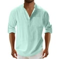 thumbnail image 1 of Blusa y camisa de manga larga con cuello alto para hombre, moda masculina, color liso, cuello vuelto, medio cárdigan, camisa informal con botones, blusa de algodón y poliéster para hombre, 1 of 4