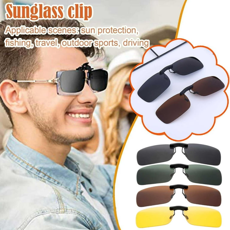 Mens Polarized Clip On Sunglasses Over Prescription and Reading Glasses  Rimless Flip Up Sun Glasses for Driving G5G9