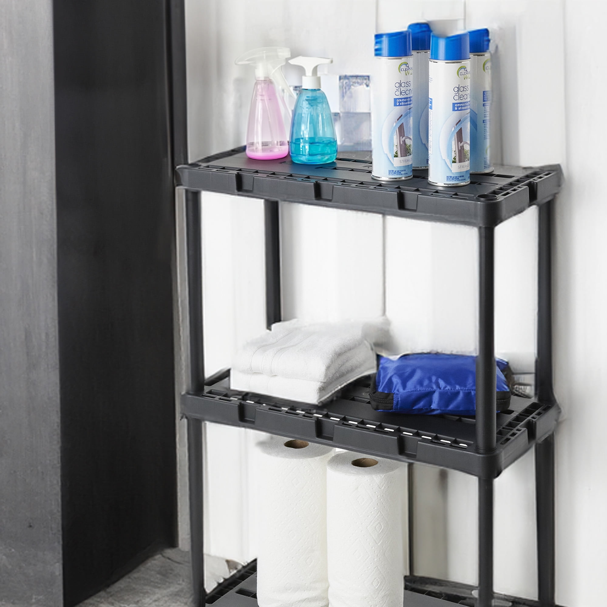 Gracious Living 3 Shelf Knect-A-Shelf Solid Light Duty Storage Unit 24 x 12 x 33", Black (3 Pack)