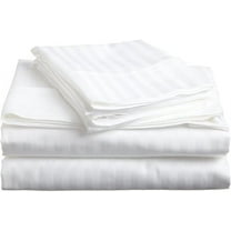 Amay 100% Cotton 600-Thread Count 4-PCs Sheet Set Easily Fit upto 21 Inch Deep Pockets Stripe Grand King, White