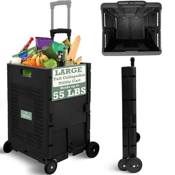 Inspired Living Collapsible Ultra-Slim Pack-N-Roll 4 Wheel Utility Cart, Upto 55 Lbs,Telescopic Handle,durable for Home, Garden, Shopping, Office, Sc