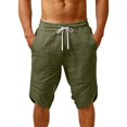 thumbnail image 3 of Mens Casual Soft Linen Long Shorts Knee Length Sport Running Lounge Work Shorts Capri Pant Summer Beach Casual Drawstring Shorts with Pockets Army Green M, 3 of 6