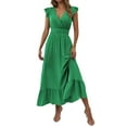 thumbnail image 3 of QHFBli Women's Casual Summer Ruffle Short Sleeve T Shirts Maxi Dress 2025 Spring V Neck Flowy Tiered Boho Beach Dresses, 3 of 8