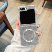 ELEHOLD Case for Samsung Galaxy Z Flip 7, Shockproof Magnetic Sparkling Glitter Phone Case, Wireless Charging,Silver