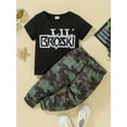 thumbnail image 3 of Franhais Children Boys Pants Suit Letter Print Short Sleeve Crew Neck Tops Elasticated Waist Camouflage Trousers, 3 of 9