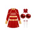 thumbnail image 5 of iiniim Kids Girls Long Sleeve Cheerleading Uniform Dance Party Dress with Pom Pom Headwear Socks A Red 8, 5 of 7