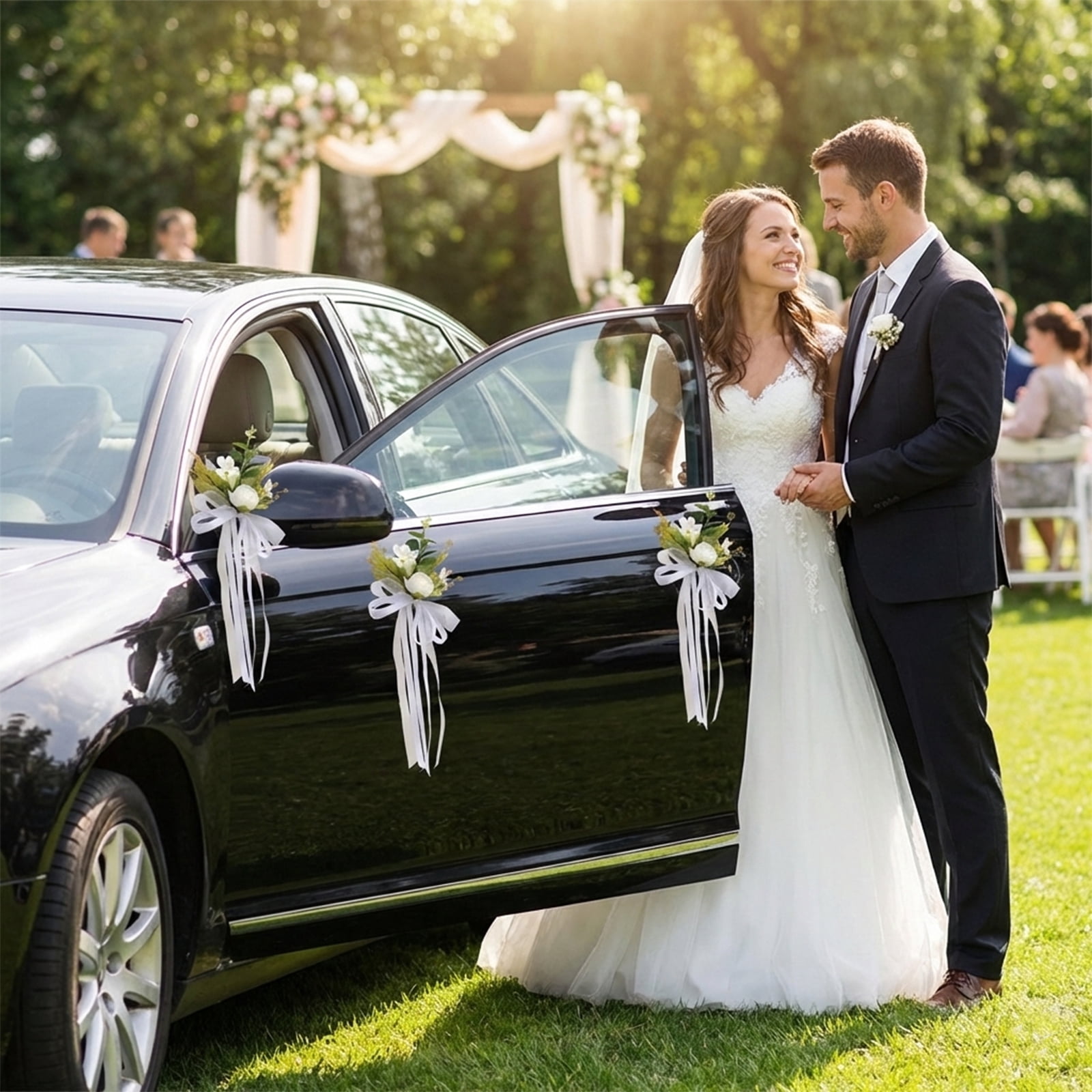 Set of 12 White Wedding Car Decorations Artificial Flowers for Door Handle Decor Just Married Car Decorations for Mirror Wedding Accessories for Reception Flores Artificiales para Decoracion