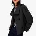 thumbnail image 3 of Womens Cropped Trench Coat Double Breasted Fall Belt Short Jacket High Collar Lightweight Outerwear, 3 of 7