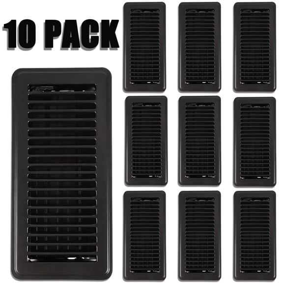4" x 10" Floor Register -10Pack Floor Vent Covers, Heavy Duty Steel Walkable Floor Vents - Easy Adjust Air Supply Lever - Vent Covers for Home  Floor Wall Ceiling (Black)