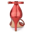thumbnail image 2 of BLISSFUL STEP Women's Solid Color Open Toe Rhines Ankle Strap Stiletto Sandals Red 8, 2 of 8