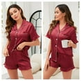 thumbnail image 4 of Silk Satin Pajama Sets for Women Ruffle Short Sleeve Button Down Pajama Set Womens Ruffle Shorts Pajama Set 2-Piece Women's Silk Sleepwear Set, S-XXL, 4 of 12