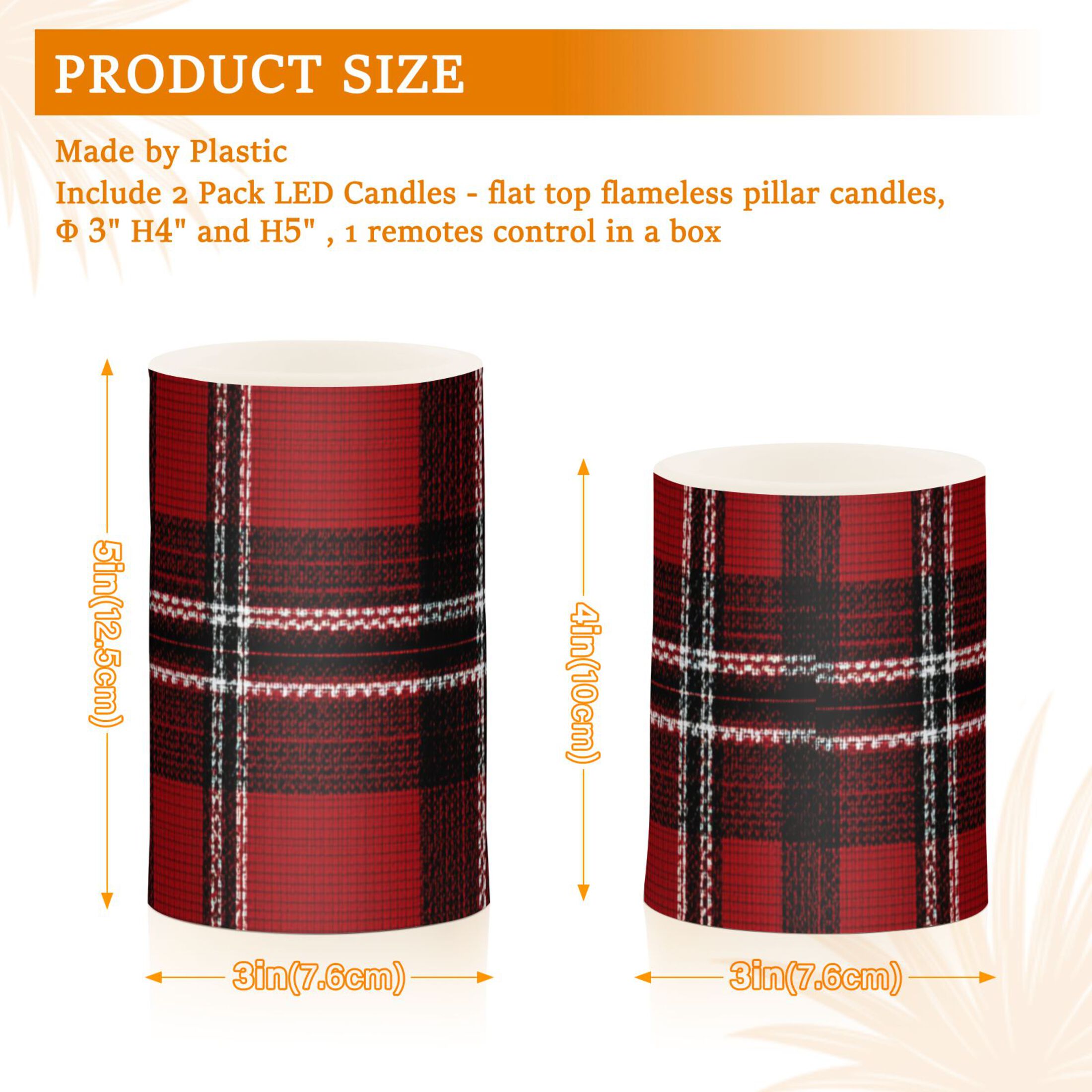 Red Black Tartan Plaids Fabric Texture Flickering Flameless Candles LED Tealight Battery Operated with Remote Set of 2 Holiday Decor Ornaments