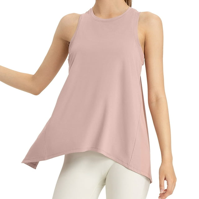 HJYCHN Hauts de Gilet pour Femmes Hauts de Sport Quotidiens pour Femmes Yoga Col Rond Sans Manches Dos Découpé Design Style Confort Hauts pour Femmes Rose G