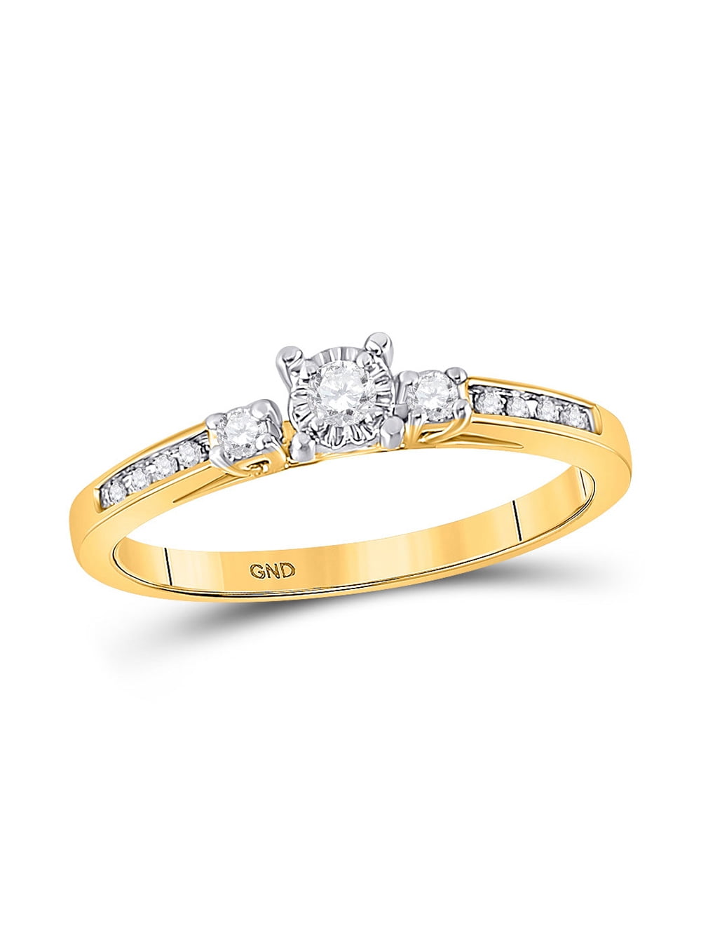 10K Yellow Gold Womens Round Diamond 3-stone Promise Ring 1/10 Cttw