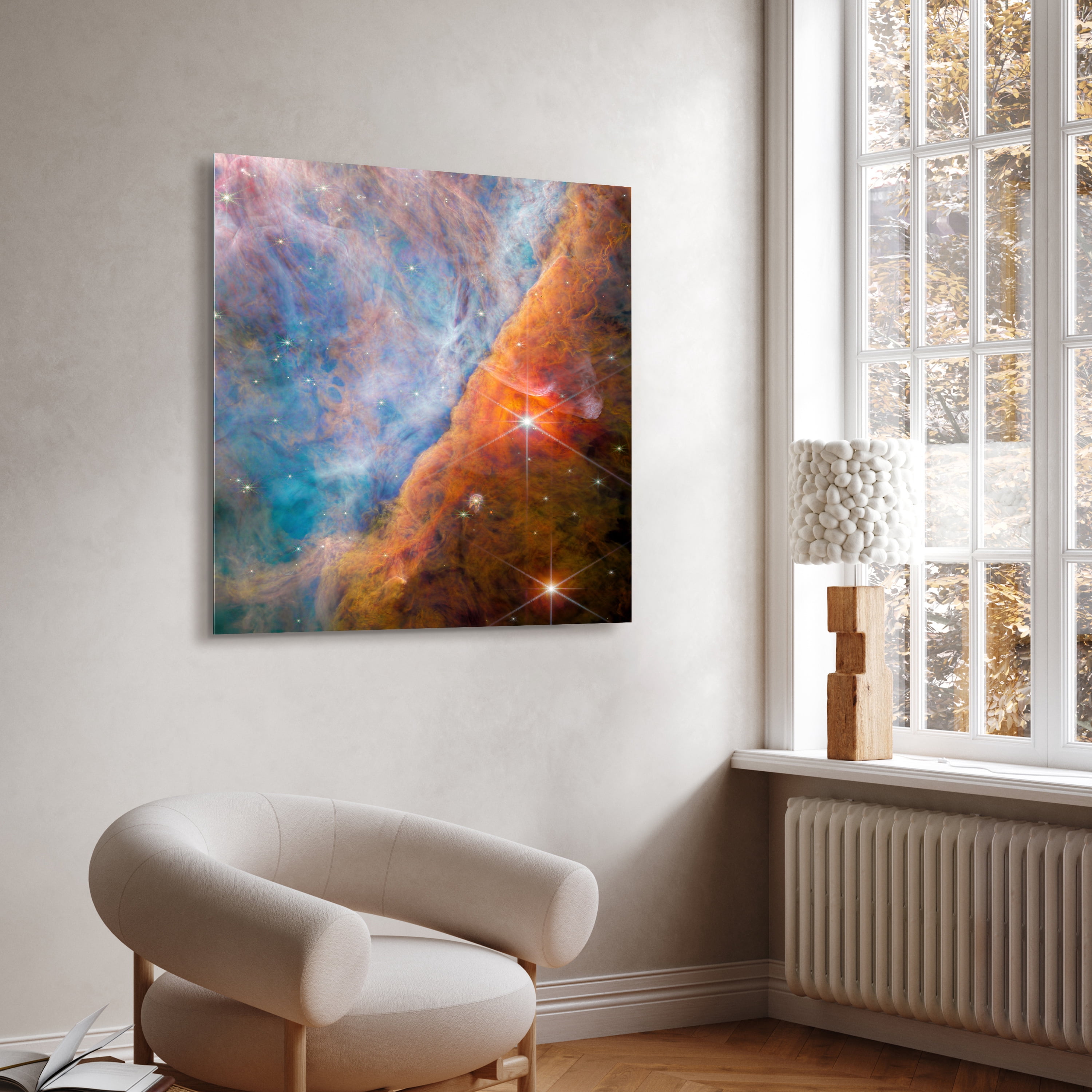 "Shimmering Orion Nebula" Frameless Free Floating Reverse Printed Tempered Art Glass Wall Art