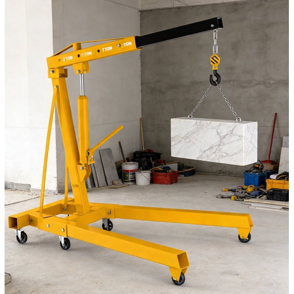 Cherry Picker Shop Crane, 2-Ton Hydraulic Lift with 1500LBS Leveler, All-in-One, Hoist Lift, Garage, Construction, Shop