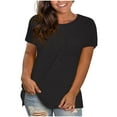 thumbnail image 2 of Shirts for Women under $10 3/4 Sleeves Printed Round Neck Pocket Tops for Women Summer T Shirts Trendy Basic Tee Black S, 2 of 4