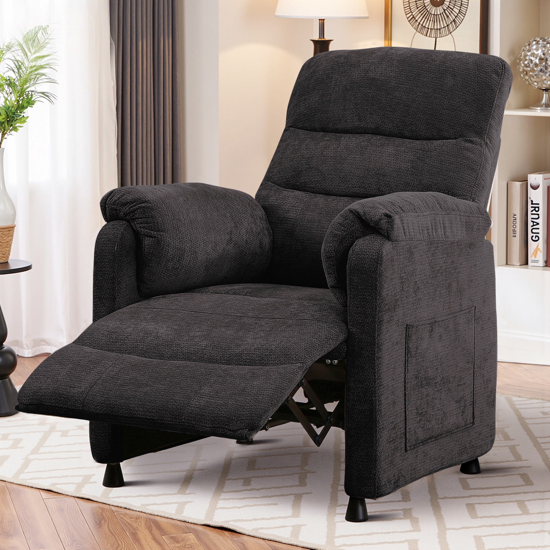 Power Recliner Chair Living Room with Adjustable Backrest and Footrest, Electric Recliner Chair for Adults(Chenille, Black)