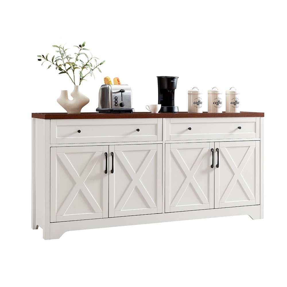 TrumanPick 61"H Large Buffet Sideboard Cabinet, TV Cabinet, Kitchen Pantry for Dining Room, Living Room, 61.3''L x 15''W x 29.8''H, White/Walnut