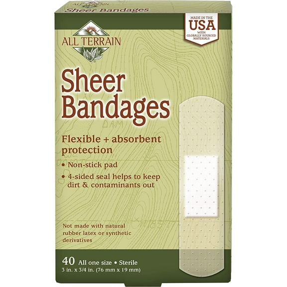All Terrain Latex-Free Sheer Bandages, Absorbent Non-Stick Pad, 40 Count, Sterile