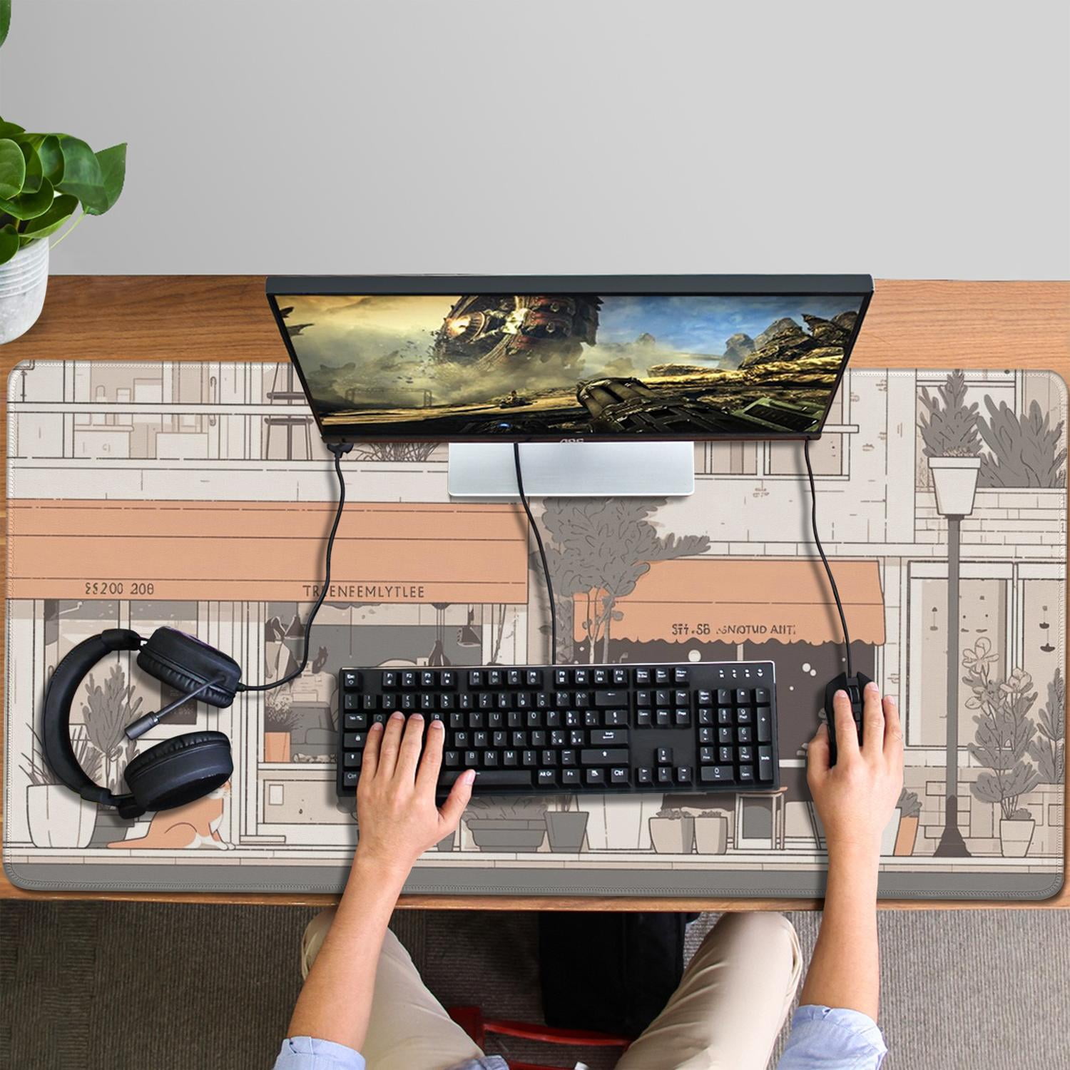 Anime Japanese Street View Gaming Mouse Mat,Rectangle 3XL Extra Large Mouse Pad 47.3 X 23.6 Inches Non-Slip Rubber Gaming Mouse Pad with Stitched Edges, Office Mouse Pad for Women Men Kids