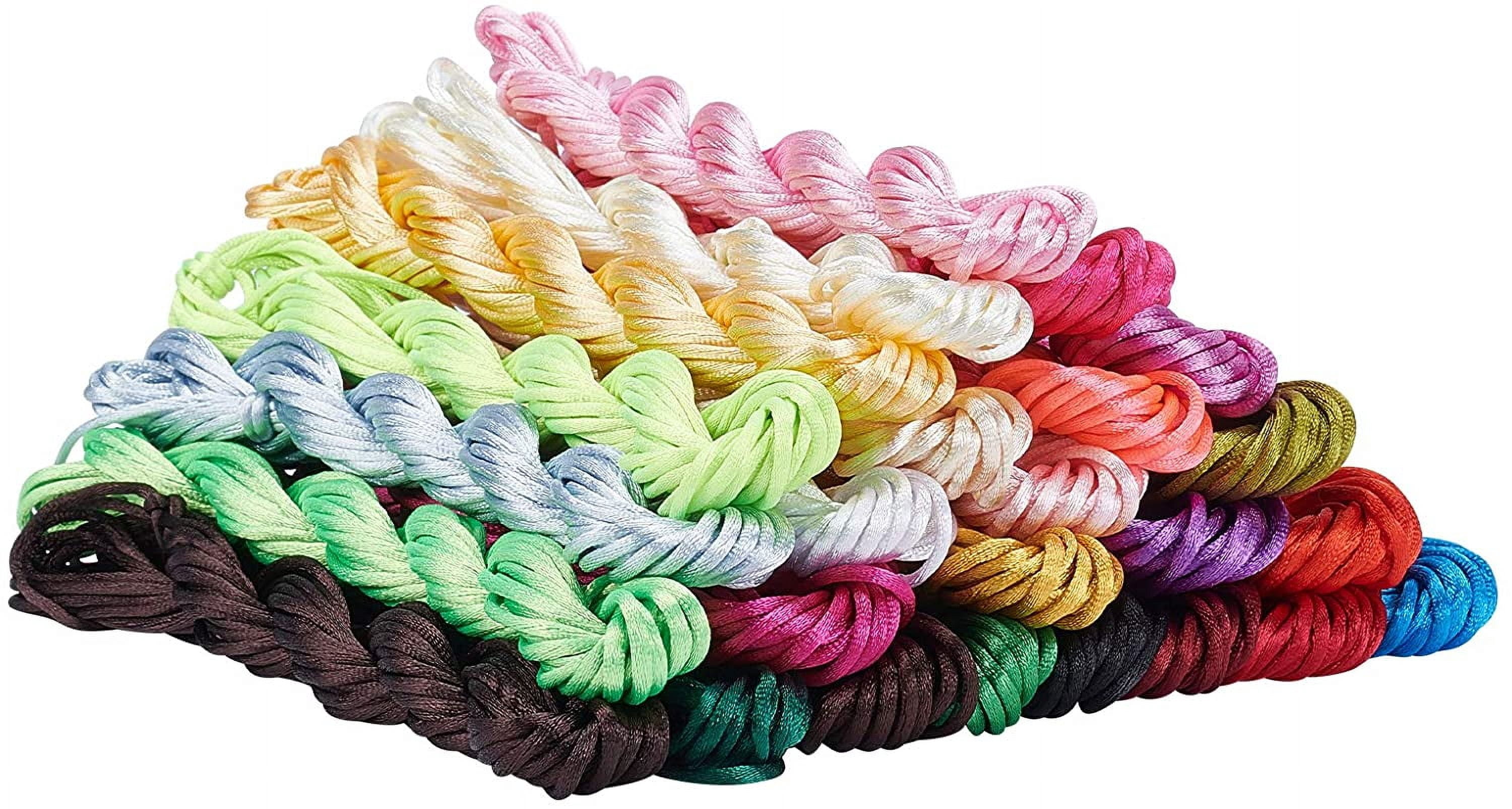 250 Yards 2mm Rattail Satin Silk Cords Satin Bracelet String Nylon Cord Thread for Necklace Friendship Bracelet Chinese Knot Macramé Dream Catchers Braid Hair 25 Color