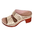 thumbnail image 5 of Rokment Orthopedic Platform Heels Slip on Dressy Sandals for Women Ladies 2026 Fashion Casual Quilted Leather Adjustable Band Chunky Block Heeled Open Back Slides Slippers Gold Size 9.5, 5 of 5