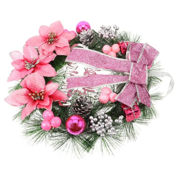 GAXIRE 1Pcs Christmas Artificial Pine Wreath Pink Synthetic Material for Home Wall Door Window Decor