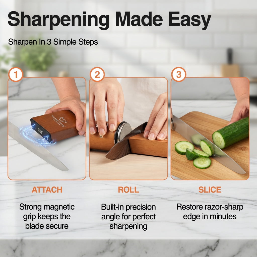 Professional Rolling Knife Sharpener Set - 15° 20° Dual Angle Diamond Ceramic Discs + Cut Resistant Glove