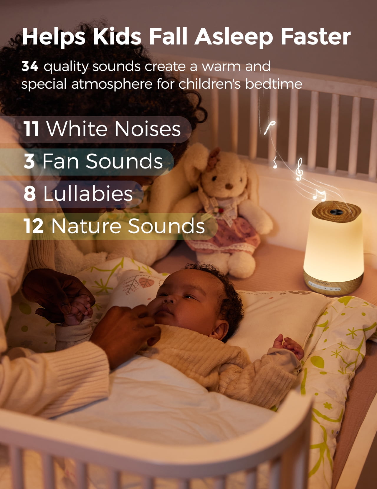 Momcozy White Noise Machine for Baby Sleeping with Night Light, Toddler Sleep Trainer with 34 Soothing Sounds, Timer, App Remote Control,Wood Grain