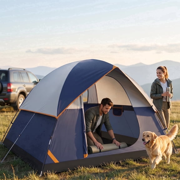 COBIZI 4 Person Waterproof Dome Tent, Removable Rainfly, Mesh Windows, 6.1 FT Height, Easy Setup Family Camping Tent with Carry Bag, Dark Blue