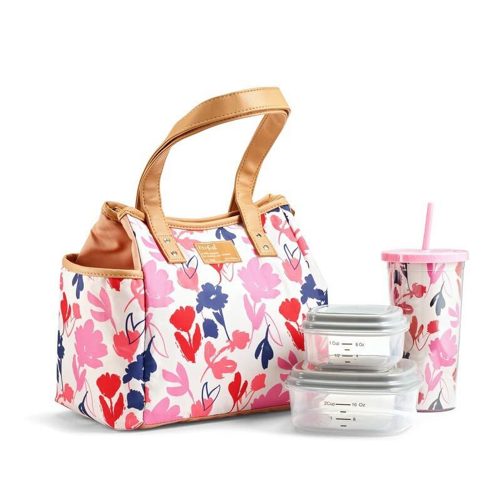Westerly Lunch Bag Kit with 2 containers and Matching Tumbler - Botanical Silo Pink