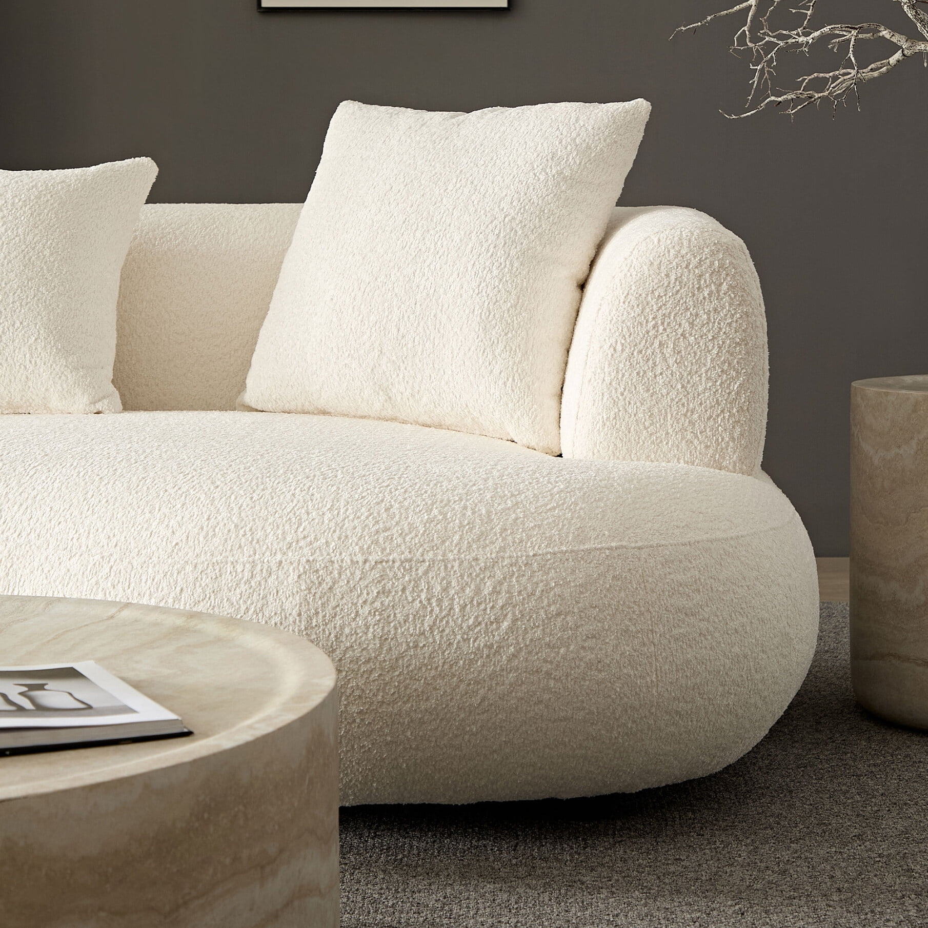 102" Curved Couch Modular Sectional Sofa, Minimalist Style Comfy Couch with 4 Pillows, Upholstered 4-Seat Sofa Boucle for Living Room, Bedroom, Apartment, White