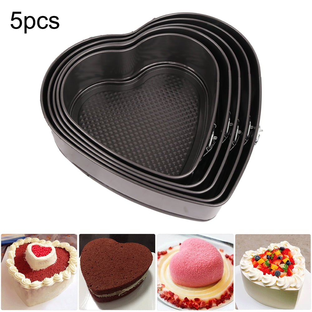 5 pcs Heart Round Shaped Spring Form Non Stick Wedding Baking Cake Tins Pan Set