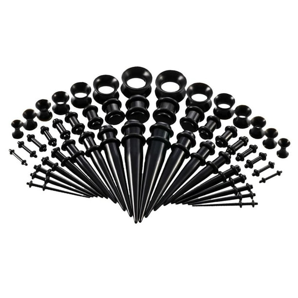 Lote de 50 dilatadores de acrílico para orejas, expansores y joyería corporal. 50 piezas-negro