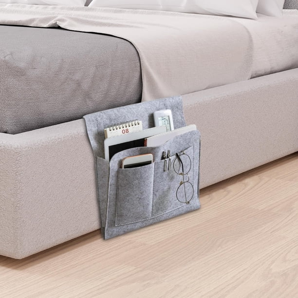 Bolsa de fieltro para cabecera perfecl Organizador de almacenamiento junto a la cama Gris
