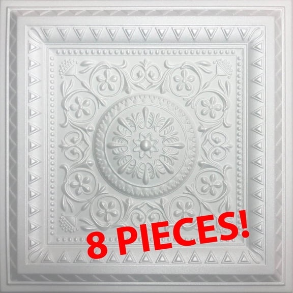 Ceiling Tiles, Glue Up, Foam, 20" x 20",  MAGIC White, 8 PIECES