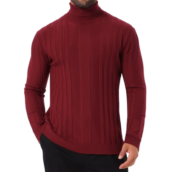 INSPIRE CHIC Men's Turtleneck Sweaters Solid Color Turtle Neck Warm Knitted Pullover Sweaters S Red